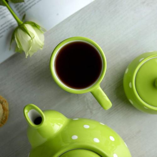 Présentation de Zoom sur Tasse Mug Café Latte Thé Verte Pomme Pois Blanc