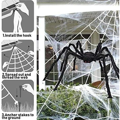 Zoom sur Décoration Halloween Extérieure, Araignée Géante, Toile 700cm