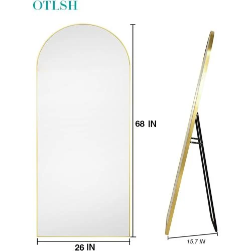 Zoom sur Miroir Pleine Longueur Otlsh, Sur Pied, Arqué, Aluminium