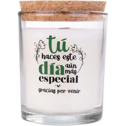 Détail de Bougie Disok, phrase inspirante Gracias por Venir