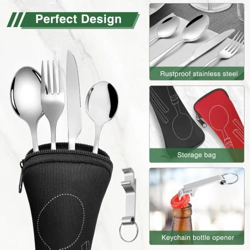 Zoom sur Ensemble Couverts Inoxydables, 10 Pièces, Portable, Camping