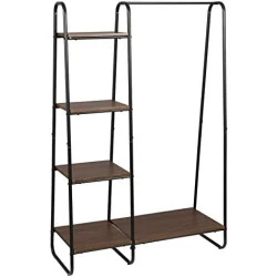 EUGAD Portemanteau Portant Rangement Vetement Metal MDF Hetre Fonce