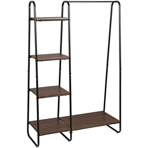EUGAD Portemanteau Portant Rangement Vetement Metal MDF Hetre Fonce - Vue principale