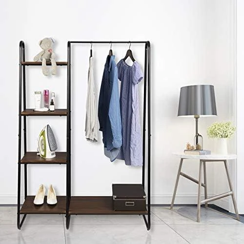 Détail de EUGAD Portemanteau Portant Rangement Vetement Metal MDF Hetre Fonce