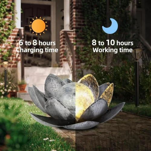 Zoom sur Lampes solaires extérieur jardin, lotus, décoration argentée