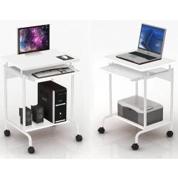Bureau Mobile Compact Blanc, Tablette, Clavier Coulissant