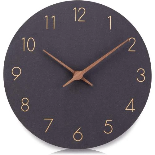Horloge Murale Design Moderne Silencieuse Bois Noir - Vue principale