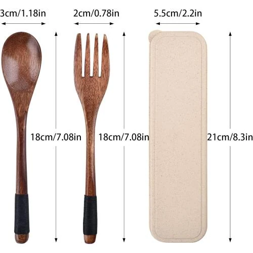 Détail de Couverts en Bois Jiayaus, Cuillère, Fourchette, Réutilisables