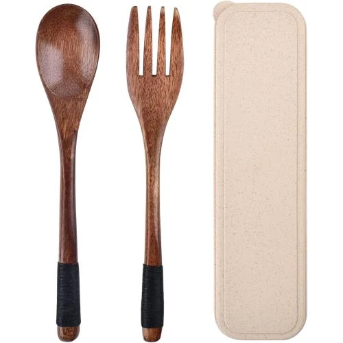Couverts en Bois Jiayaus, Cuillère, Fourchette, Réutilisables - Vue principale