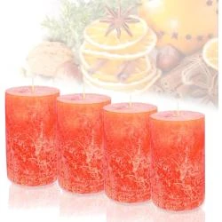 Bougies piliers orange, lot de 4, longue durée 54h