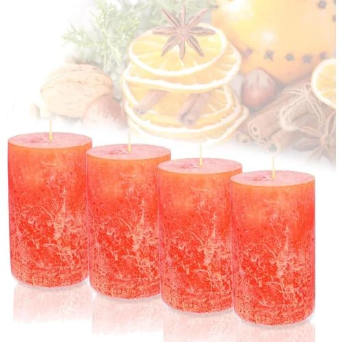 Bougies piliers orange, lot de 4, longue durée 54h - Vue principale