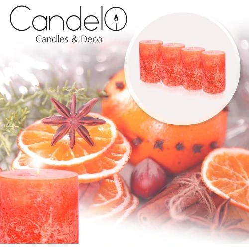 Zoom sur Bougies piliers orange, lot de 4, longue durée 54h