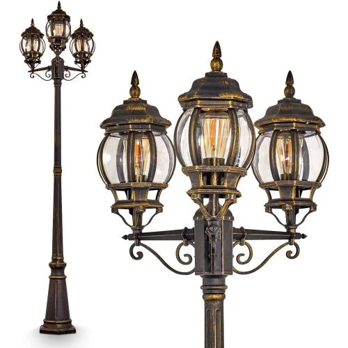 Candelabre Kobe, lampe extérieure antique, métal brun or - Vue principale