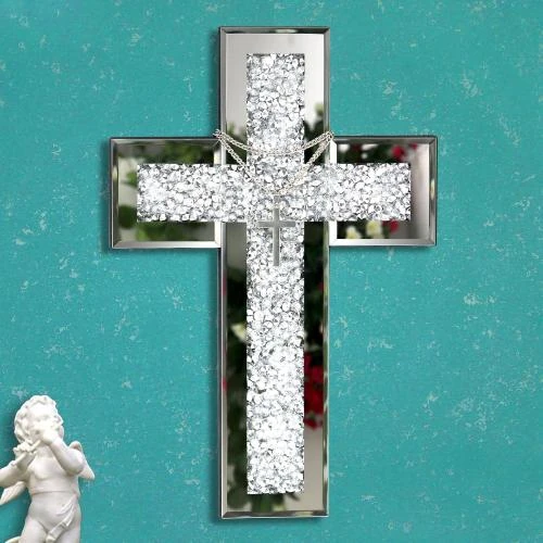 Miroir croix décoratif, verre, diamants écrasés, GIMORRTO - Vue principale