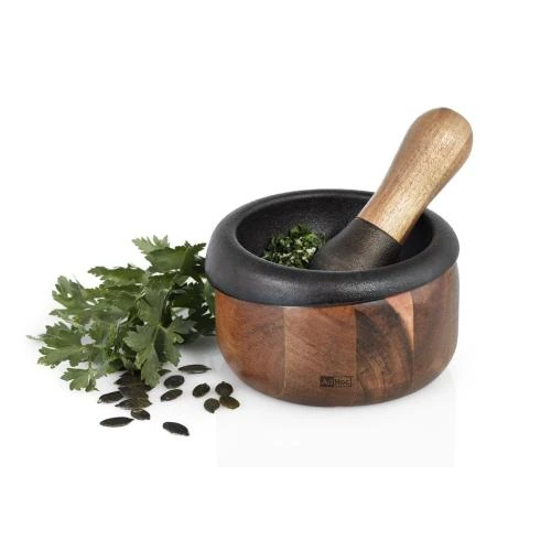 Mortier en bois d'acacia, ustensile de cuisine élégant - Vue principale