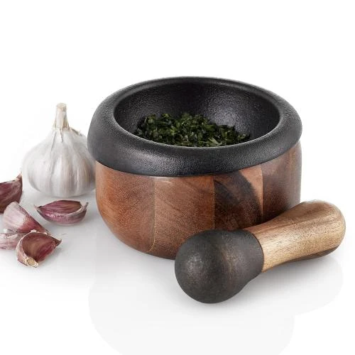 Détail de Mortier en bois d'acacia, ustensile de cuisine élégant