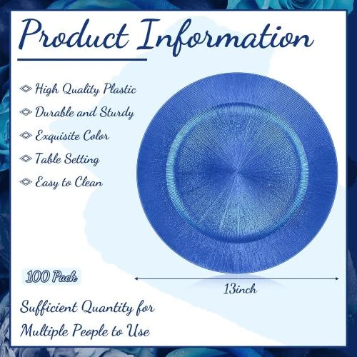 Détail de Tanlade 100 Assiettes Rondes Plastique Reutilisables Bleu