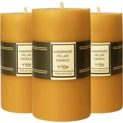 Set de 3 Bougies Pilier Cire d'Abeille, Sans Fumée