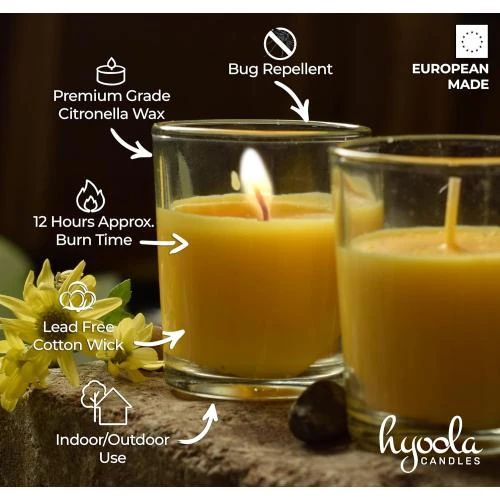 Détail de Bougie parfumée citronnelle Hyoola, tasse verre, anti-moustiques