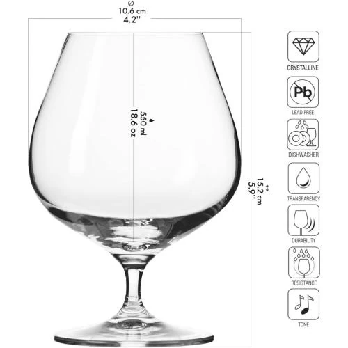 Détail de Krosno Verres Cognac Brandy Whisky Lot 6 Lavables
