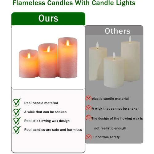 Zoom sur Bougies LED Vacillantes, Sans Flamme, Cire Réelle, 3PCS