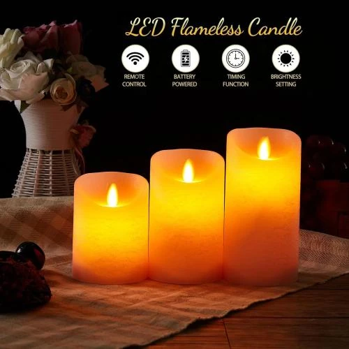 Détail de Bougies LED Vacillantes, Sans Flamme, Cire Réelle, 3PCS