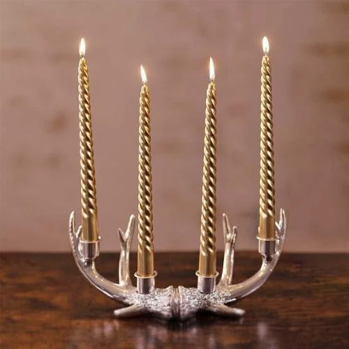 Zoom sur Bougies de Noël dorées, lot de 4, décorations élégantes