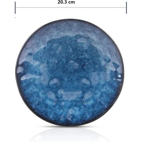 Détail de Assiettes dessert bleues Vicrays, porcelaine, lot 4 pièces