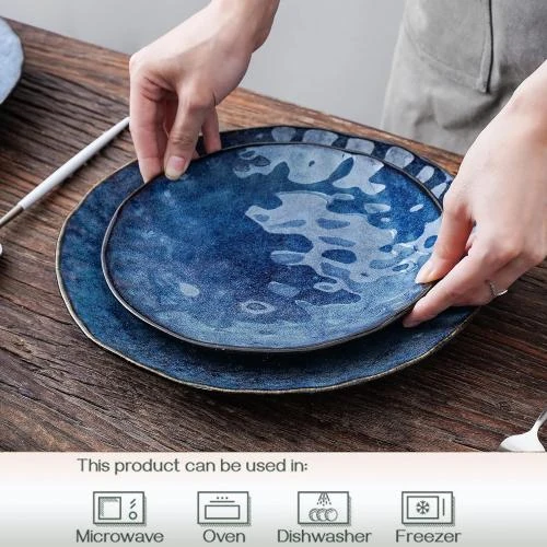Zoom sur Assiettes dessert bleues Vicrays, porcelaine, lot 4 pièces