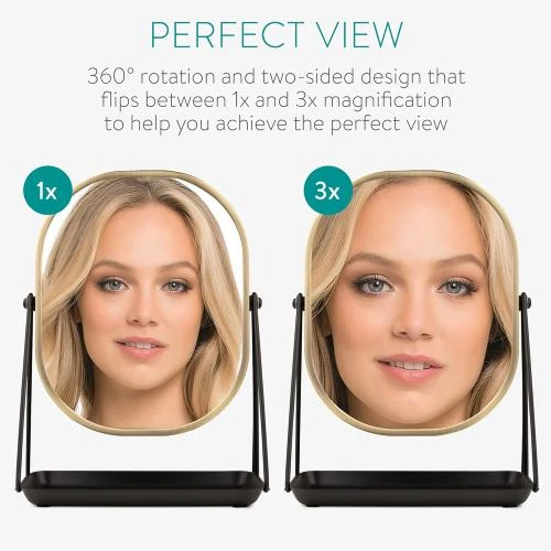 Zoom sur Miroir Cosmétique Double Face Navaris, Effet Grossissant