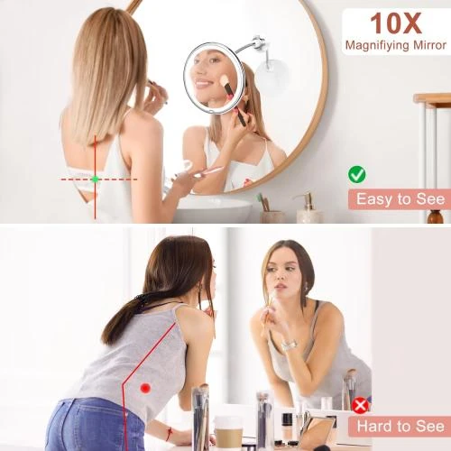 Détail de Miroir maquillage lumineux KEDSUM, grossissant 10x, 3 couleurs