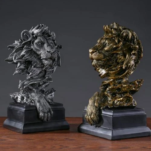 Zoom sur Lin's Wood Figurine Tête de Lion Résine, Décoration Maison