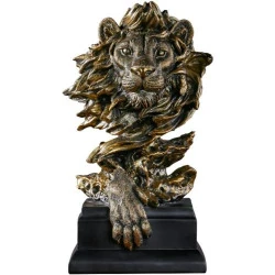 Lin's Wood Figurine Tête de Lion Résine, Décoration Maison