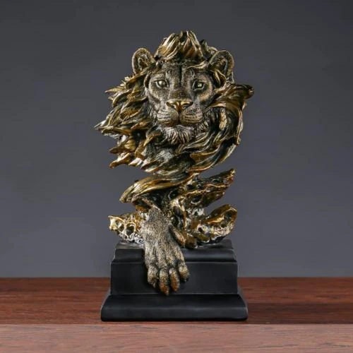 Détail de Lin's Wood Figurine Tête de Lion Résine, Décoration Maison