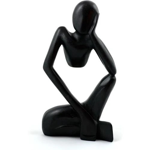 Sculpture Abstraite Bois Fait Main, Décor Maison Noir - Vue principale