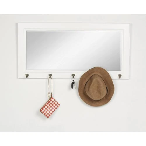 Détail de Miroir Bois Traditionnel, 5 Crochets Métal, Blanc