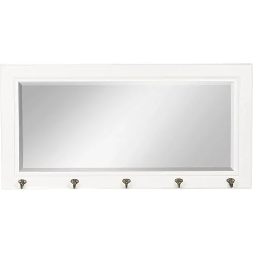 Miroir Bois Traditionnel, 5 Crochets Métal, Blanc - Vue principale