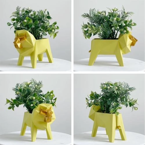 Statue Lion en Résine pour Plantes Succulentes - Décoration Moderne - Vue principale