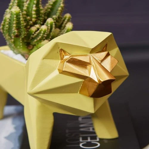 Détail de Statue Lion en Résine pour Plantes Succulentes - Décoration Moderne