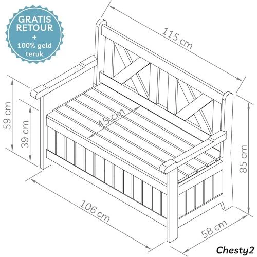 Zoom sur Banc de Jardin Bois Needsetwants, Résistant Intempéries, Rangement