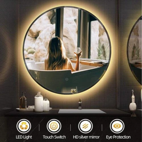 Zoom sur Miroir Salle de Bains LED Rond, Anti Buée, Tactile
