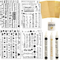 Tatouages, autocollants, film coulissant, décorations bougies