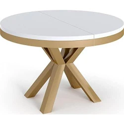 Table à Manger Ronde Extensible, Style Loft, Pieds Métal, Blanche Marbre