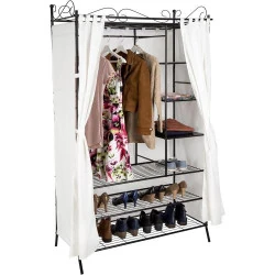 TecTake Armoire rangement rideau penderie métal beige noir