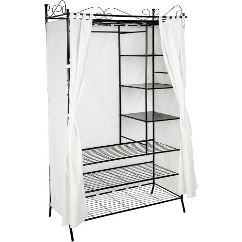 Détail de TecTake Armoire rangement rideau penderie métal beige noir