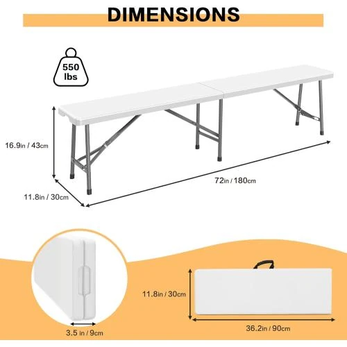 Zoom sur Banc Pliant Camping, Plastique Jardin, 2 Pièces, Extérieur