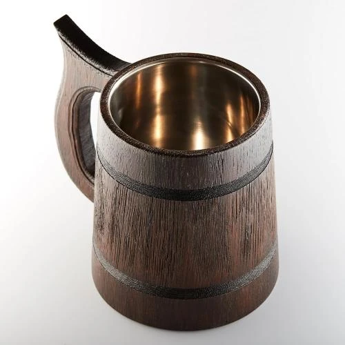 Zoom sur Chope à bière en bois chêne, World Of Nature, robuste