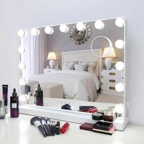 Miroir Coiffeuse Lumineux Meidom, 15 Ampoules LED, Blanc - Vue principale