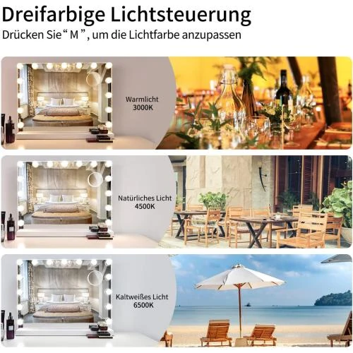 Détail de Miroir Coiffeuse Lumineux Meidom, 15 Ampoules LED, Blanc