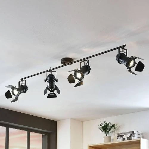 Détail de Lindby Plafonnier Tilen Noir Métal, Design Moderne, 4 Lampes